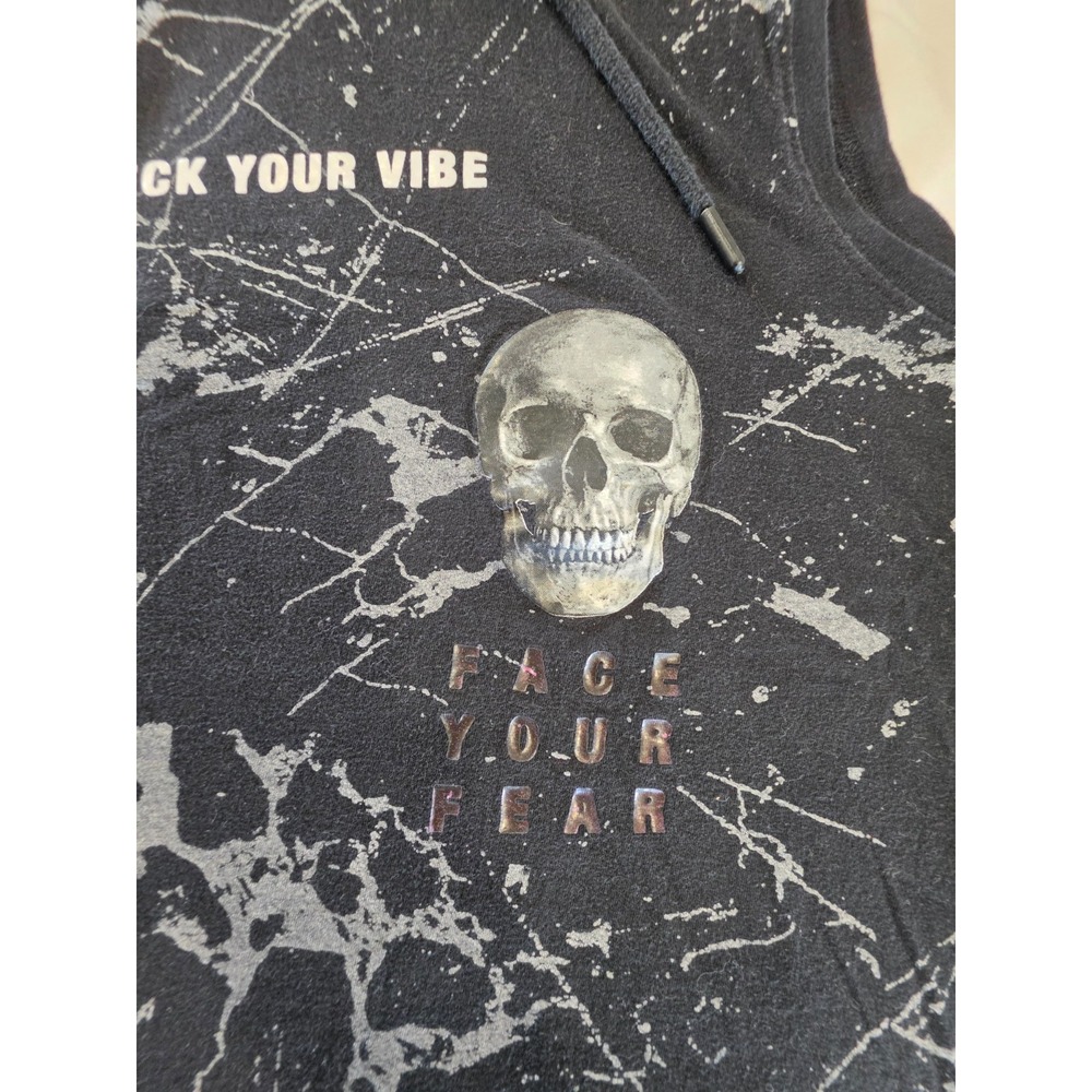 Original Gravity Men's L Skull Sleeveless Hoodie Shirt Black Goth Grunge Punk - Picture 3 of 11